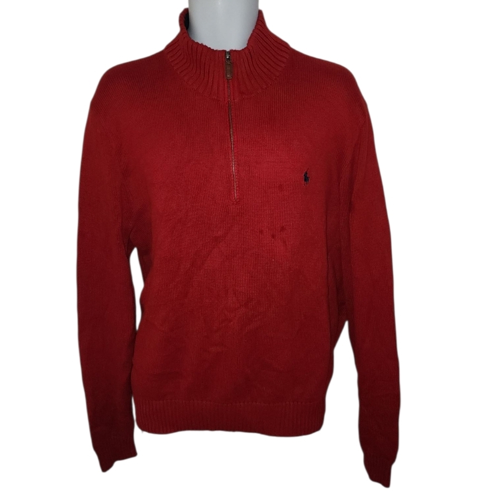 Polo Ralph Lauren Preppy Festive Fall Golf Cotton Red Knit Sweater - Men's
